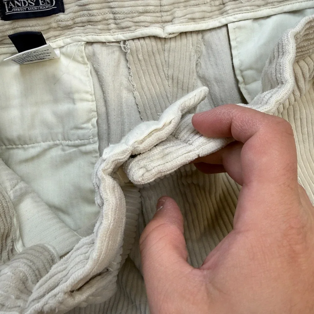 VTG Lands End Corduroy Pants Mens Fits‎ 36x31 Cream Wide Wale Field Trousers USA